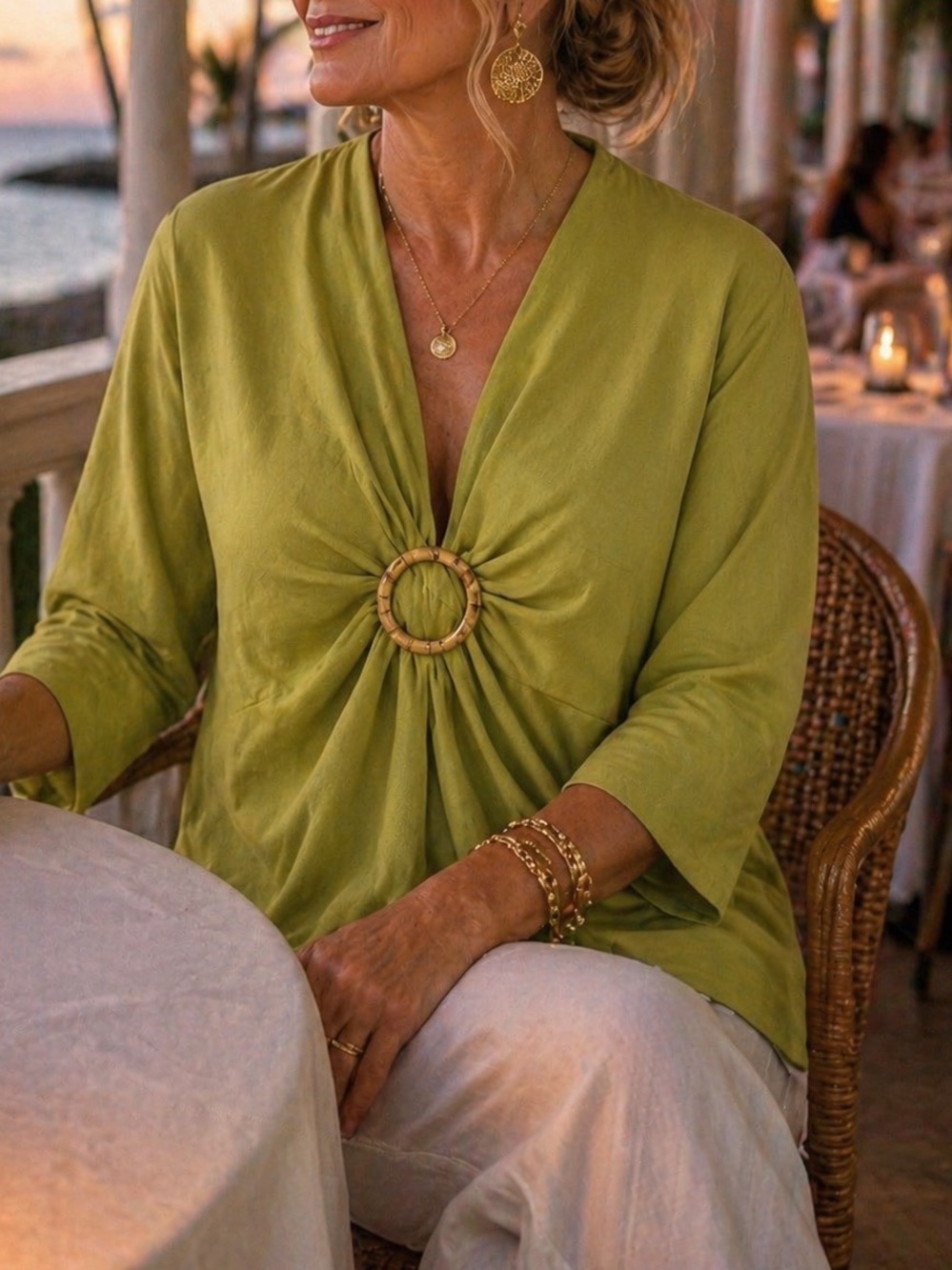 Anne Klein Sport Green Ring Detail Top Size XL Coastal Grandma Resortwear